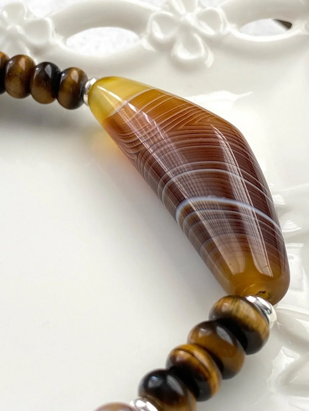 GP58-Handmade Agate, Tiger’s Eye, Onyx And Freshwater Pearl Necklace - Picture 9 of 15
